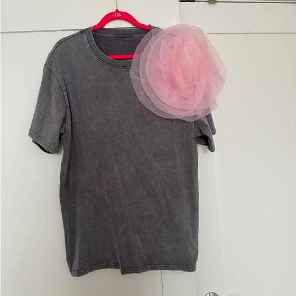 Amazon Tops - Amazon Gray Tee with Pink Tulle Accent